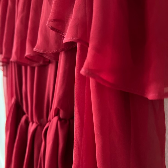 VTG 80s SILK CHIFFON red dress Toronto boutique Wayne Clark - Picture 2 of 11